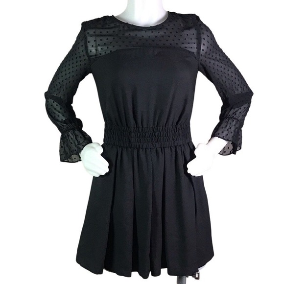 Zara Pants - ZARA BLACK POLKA DOT SHEER LONG SLEEVE ROMPER